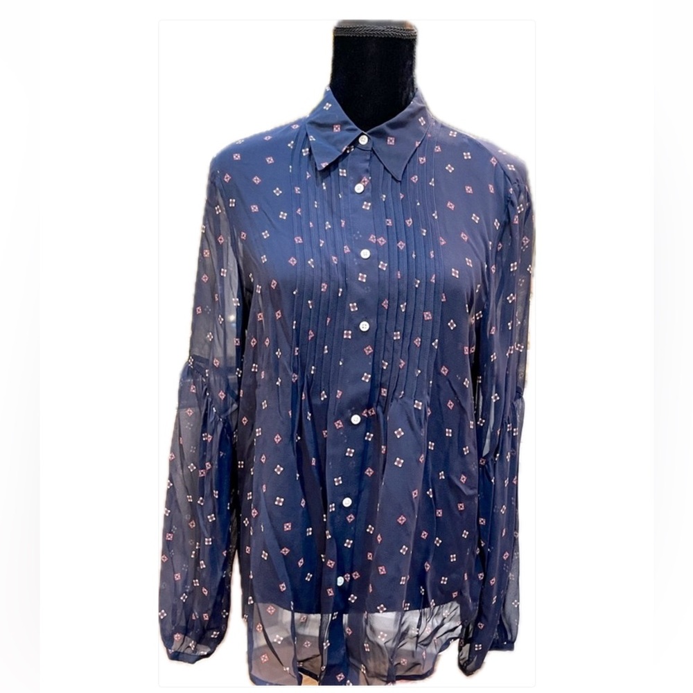 Lauren Ralph Lauren Navy Blue Patterned Blouse